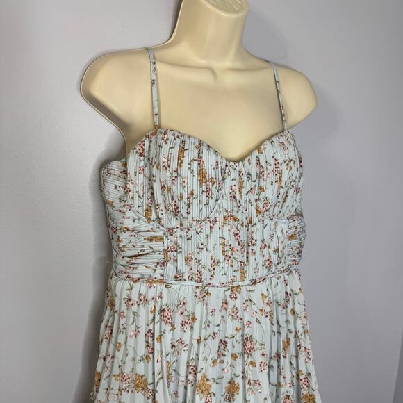 Lulus Cascading Crush Blue Floral Print Tiered Bustier Midi Dress Romantic Sz L - Picture 10 of 14